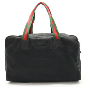 Gucci GG Canvas Sherry Boston Bag Shoulder Travel Leather Black